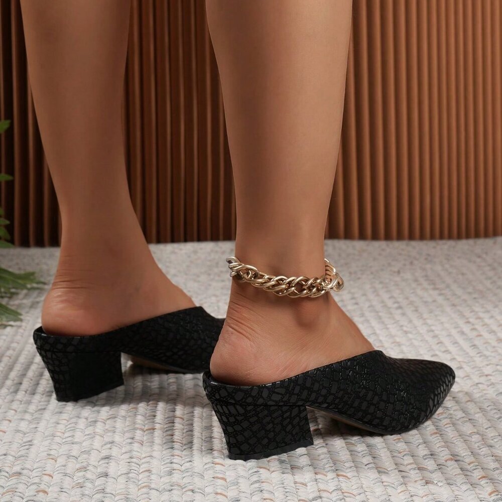 Black Elegant Vacation Women's Faux Leather Mule Shoes - Picture 3 of 5